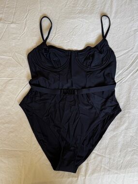 Solid & Striped – The Spencer Black One-Piece Belted Swimsuit